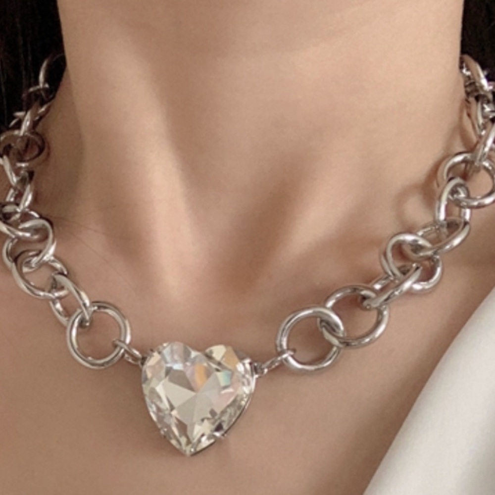 - LELE sadoughi Silver tone crystal heart necklace